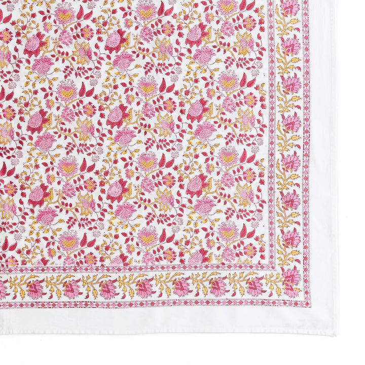 Block print tablecloth in pinky/yellow