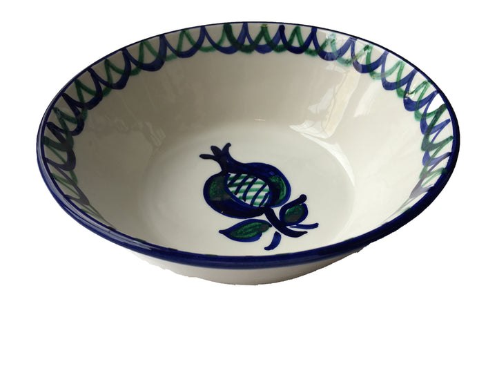 LARGE BOWL (LEBRILLO) - GREEN AND BLUE POMEGRANATE DESIGN WITH SCALLOP DECORATION