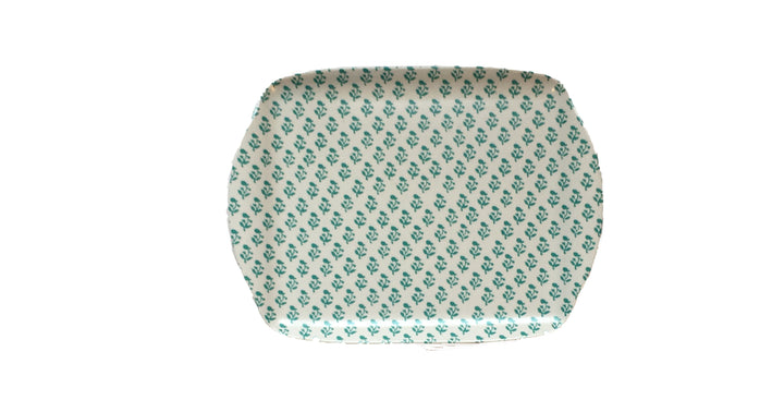 MELAMINE TRAY - SMALL TREE PATTERN, AQUA