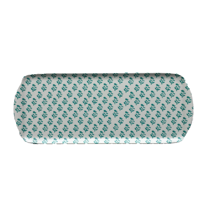 MELAMINE TRAY - SMALL TREE PATTERN, AQUA