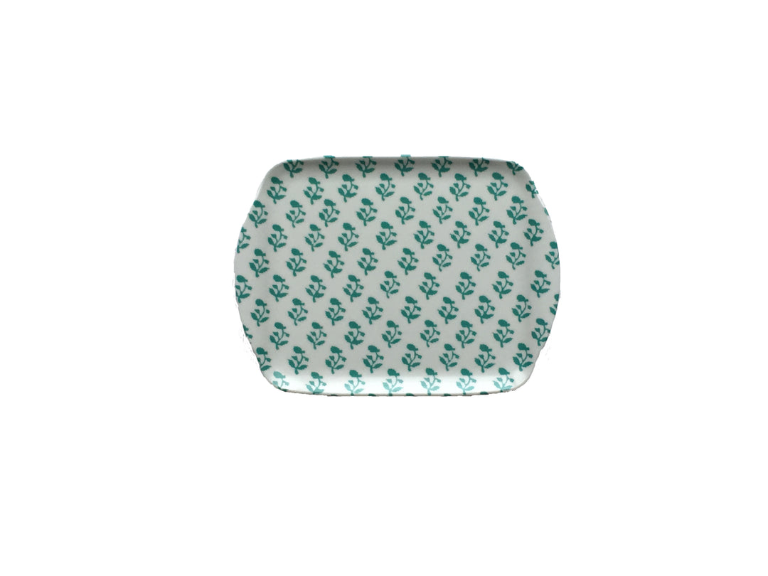 MELAMINE TRAY - SMALL TREE PATTERN, AQUA