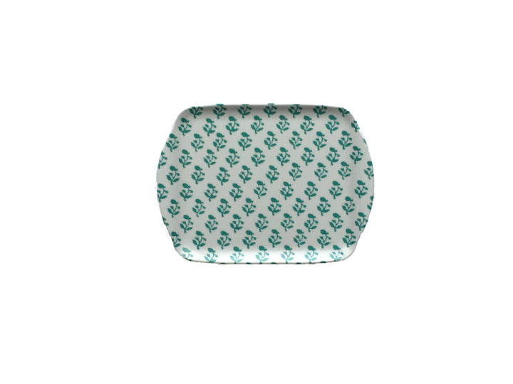 MELAMINE TRAY - SMALL TREE PATTERN, AQUA