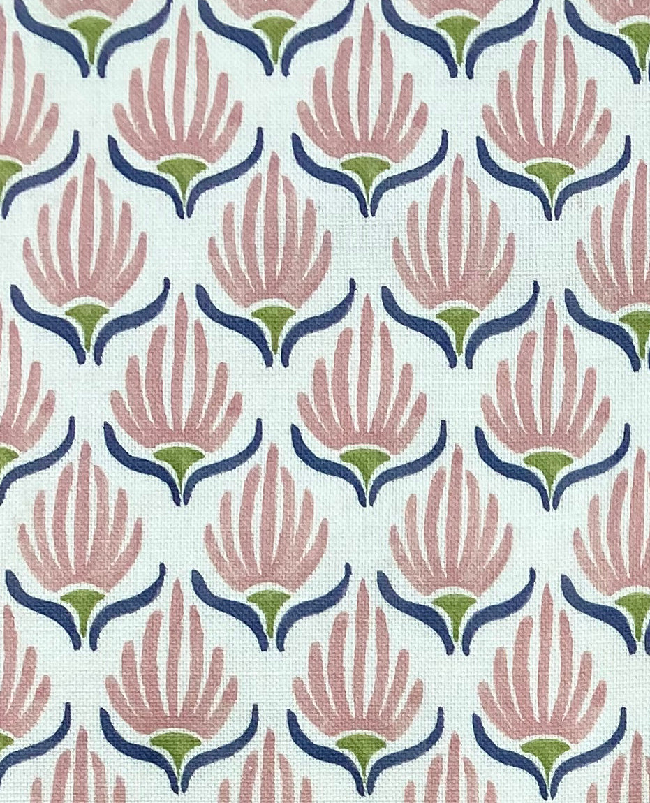 Tulips pink printed in england, inspired by Indian block prints